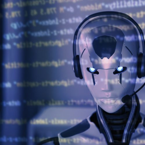 Ai robot checking code on the computer screen
